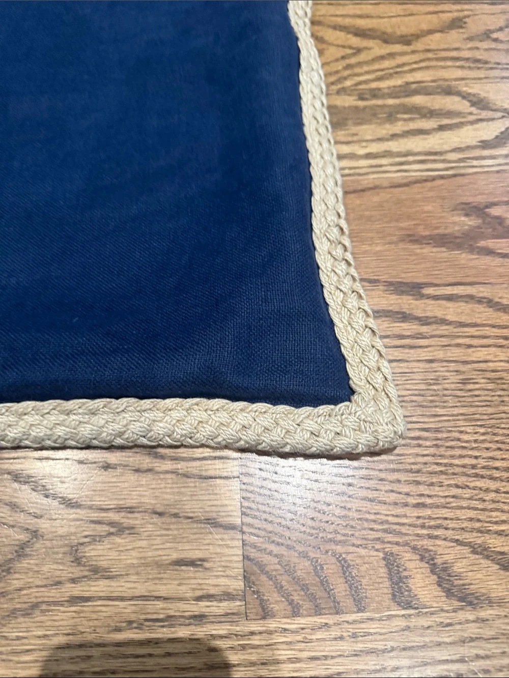 Pottery Barn Navy Square Pillow with Braided Gold Edge